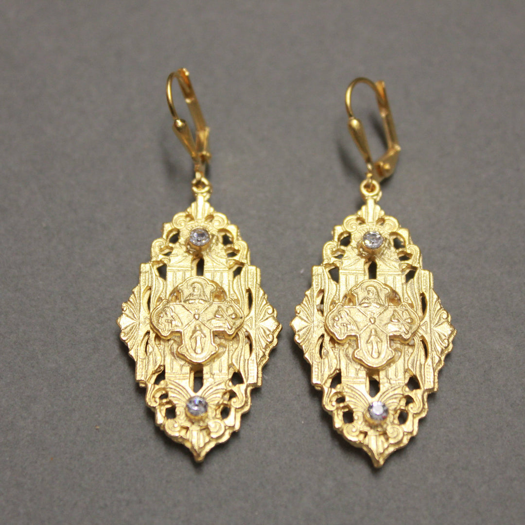 CZ Earrings Filigree Cross