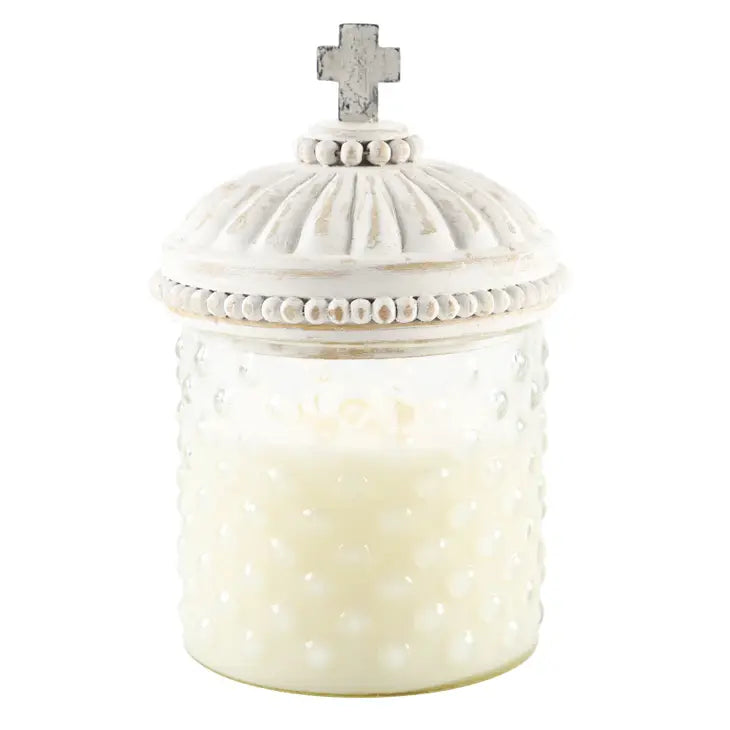Lux Faith Hobnail Candle with Whitewashed Cross Lid - Bloom and Petal