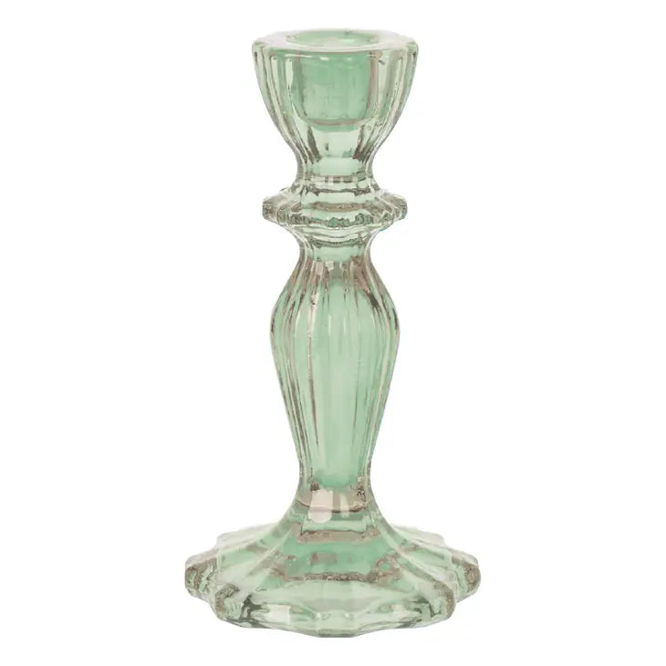 Green Glass Candlestick Holder - Bloom and Petal