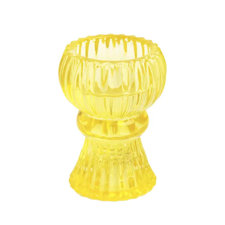 Small Yellow Glass Candlestick Holder - Bloom and Petal