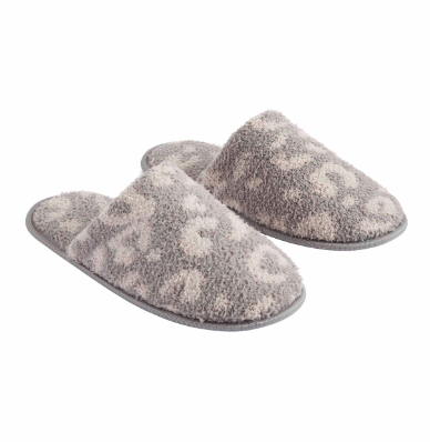 Gray Leopard Chenille Slippers - Bloom and Petal