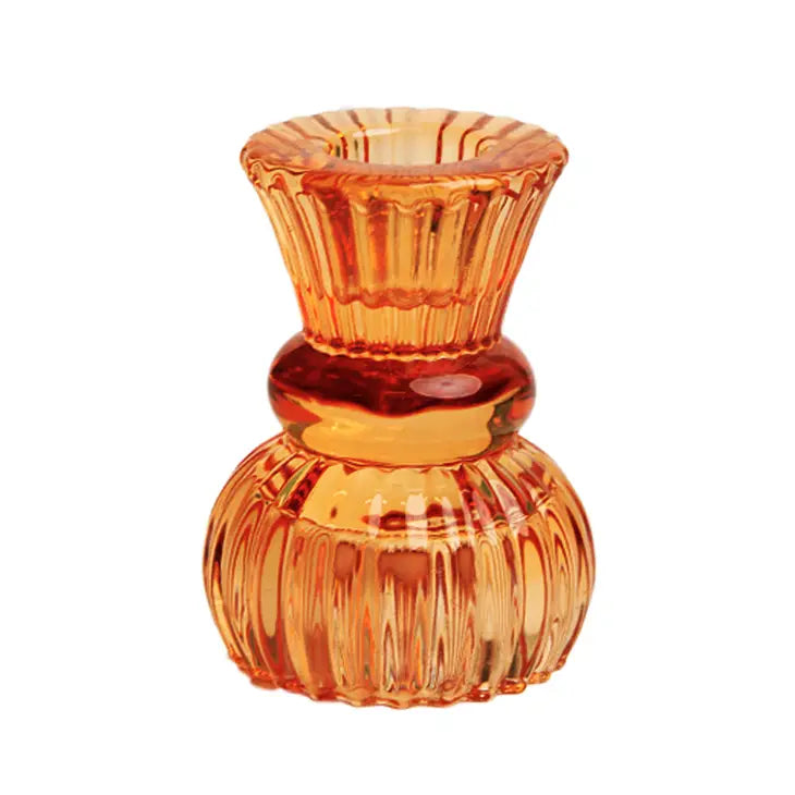 Small Orange Glass Candlestick Holder - Bloom and Petal