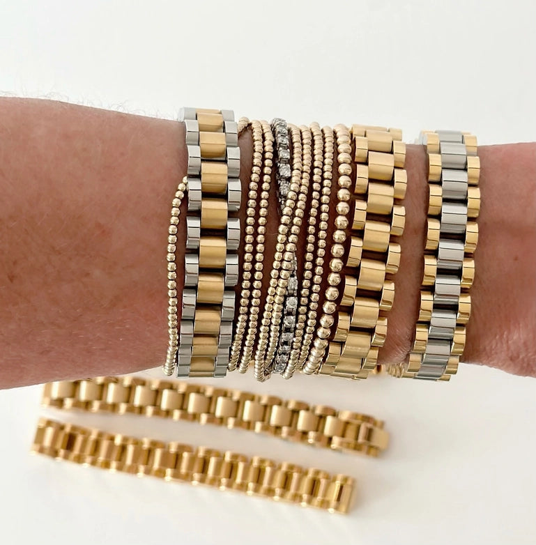 Watchband Bracelet, Wide: Gold-Silver-Gold - Bloom and Petal