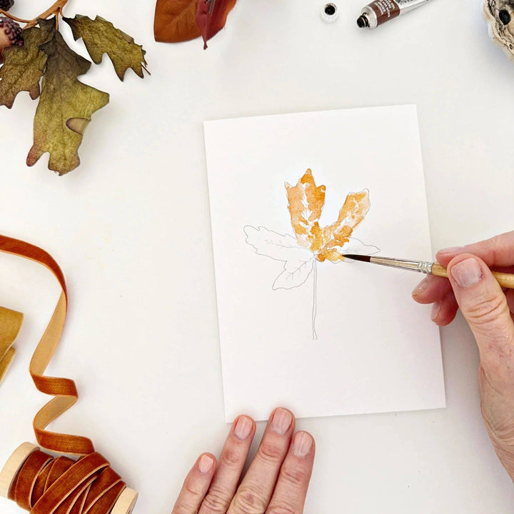 Fall Leaves Paintable Watercolor Notecard Set by Emily Lex