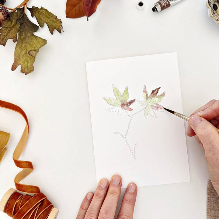 Fall Leaves Paintable Watercolor Notecard Set by Emily Lex