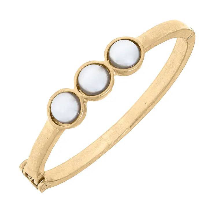 Andrea Pearl Bar Hinge Bangle in Worn Gold