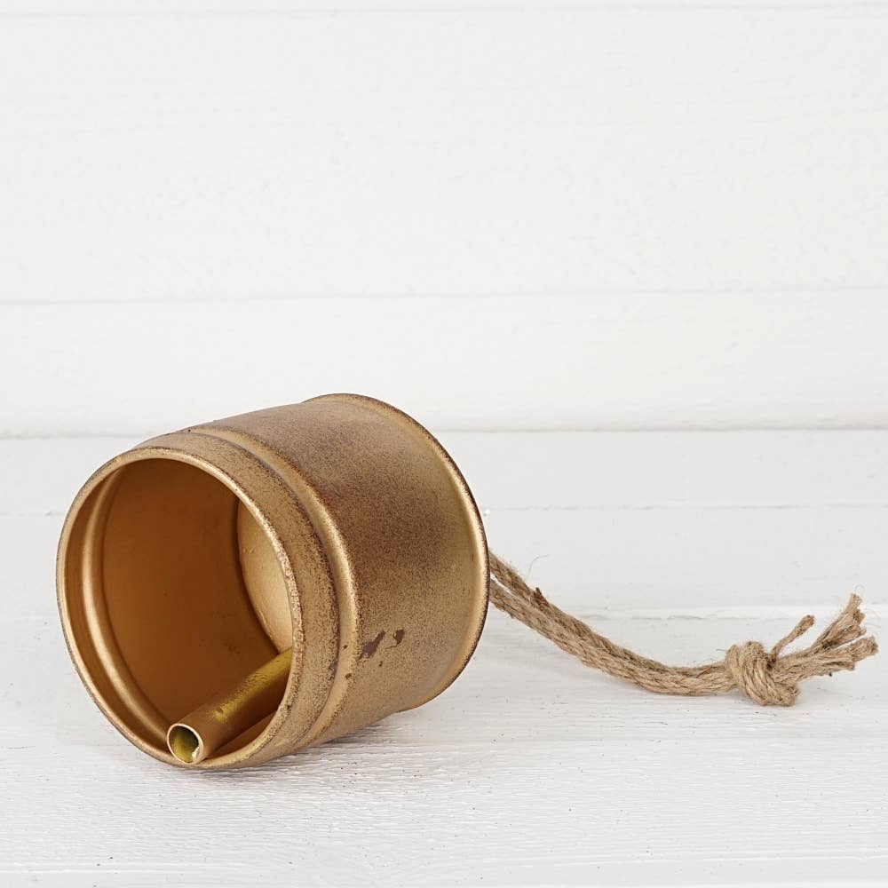 Vintage Gold Silo Bell w. jute loop (6.5inH)