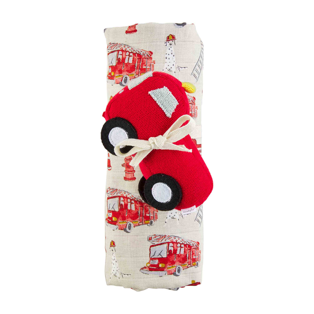 Fire Truck Swaddle & Rattle Set - Bloom and Petal