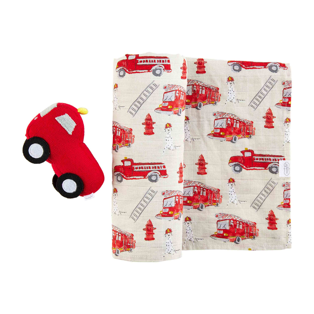 Fire Truck Swaddle & Rattle Set