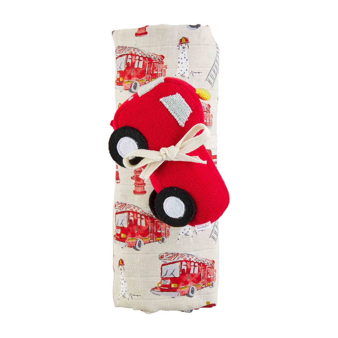 Fire Truck Swaddle & Rattle Set