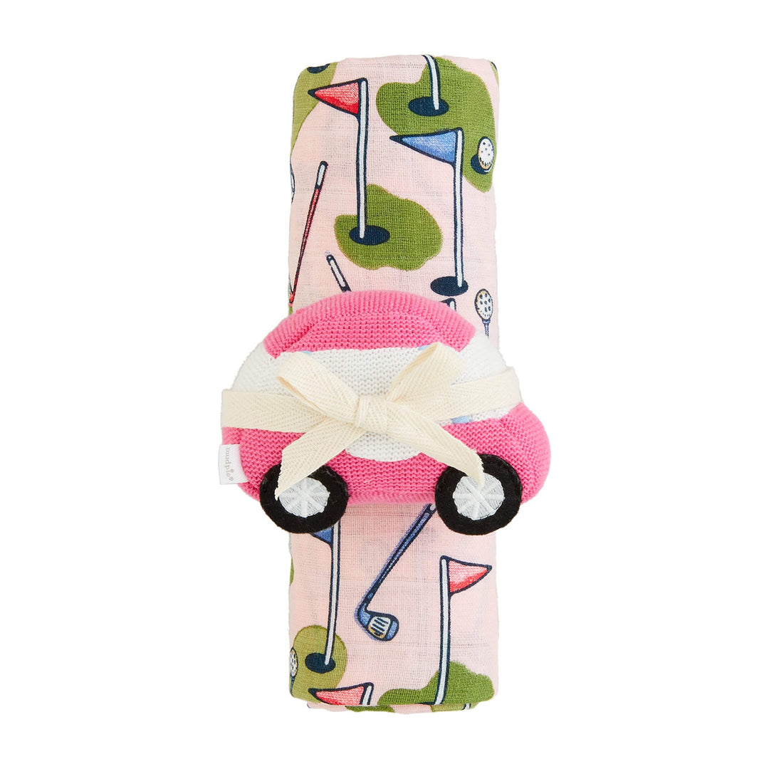 Pink Golf Swaddle & Rattle Set