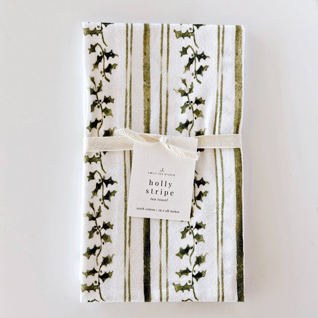 Holly Stripe Tea Towel by Emily Lex