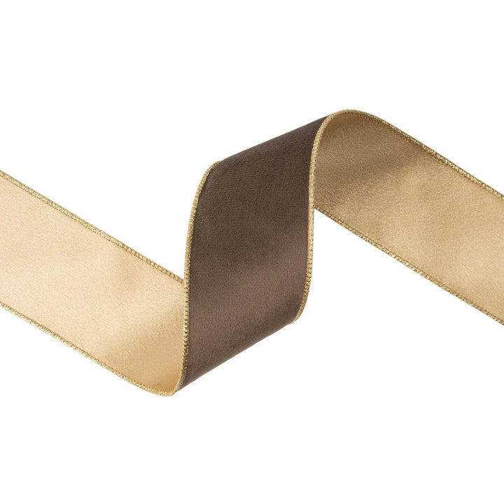 2 1/2" Reversible Classic Velvet Wired Ribbon| Brown and Gold