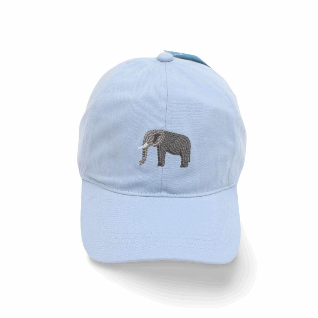 Elephant Needlepoint Baseball Cap- Light Blue