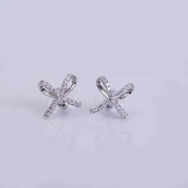 Dressy Silver & Crystal Bow Tie Earrings