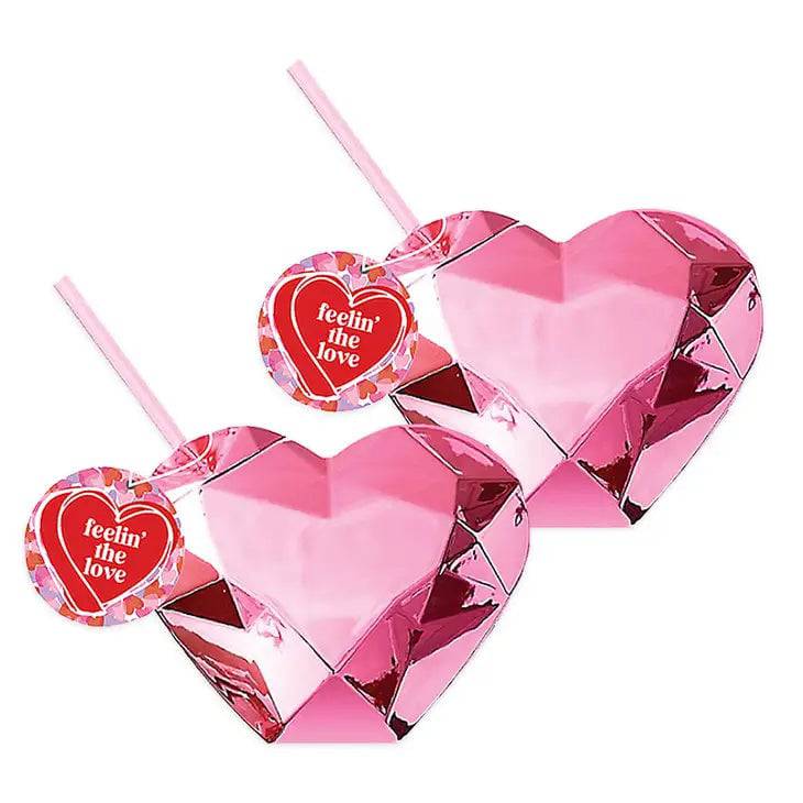 Set of 2- Pink Disco Heart Tumbler