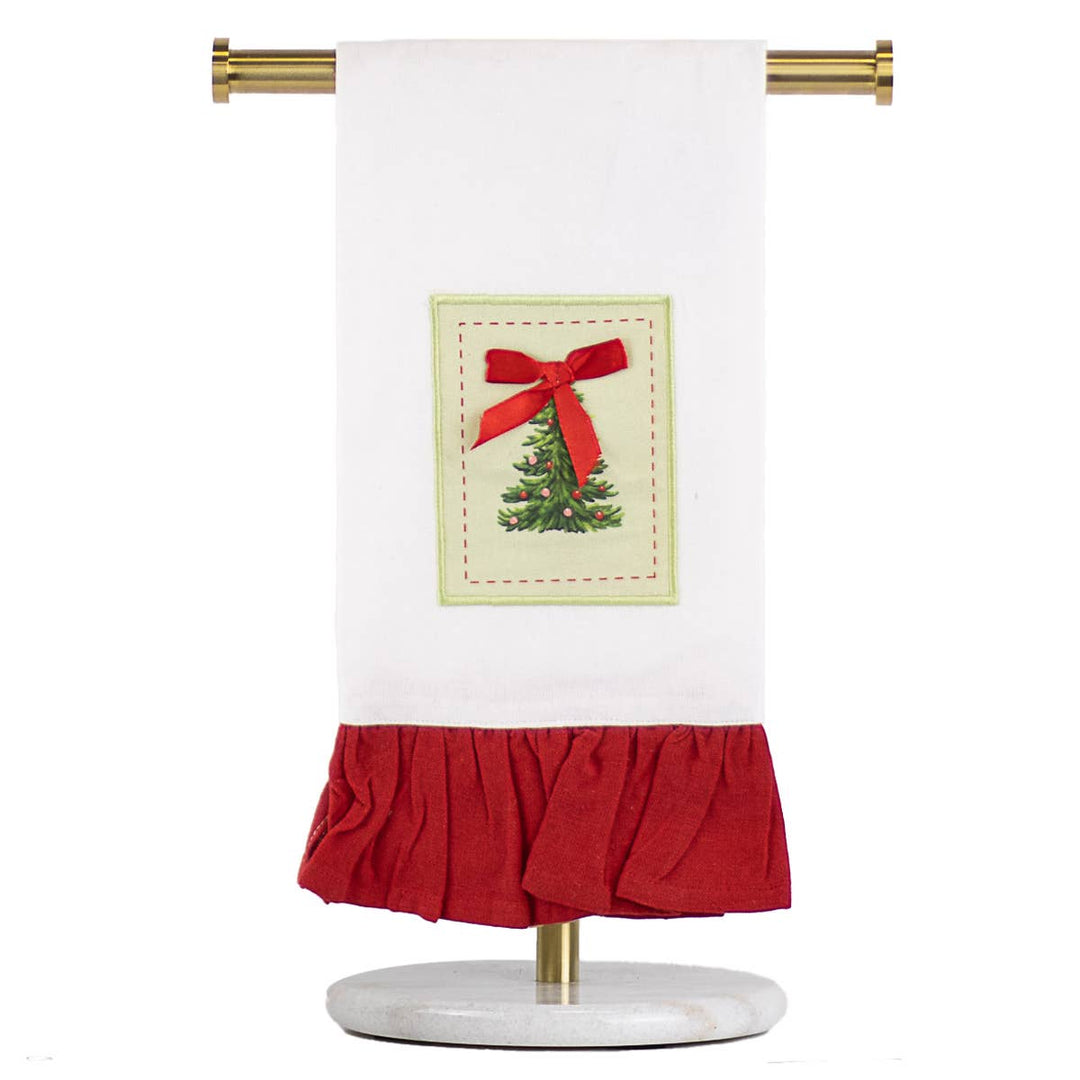 Noelle Tree Ruffle Hand Towel   White/XLight Green/Red   20x28
