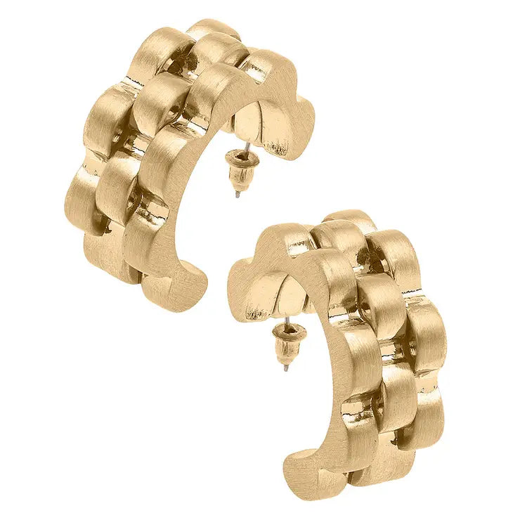 Carter Watchband Chunky Open Hoop Earrings in Satin Gold - Bloom and Petal