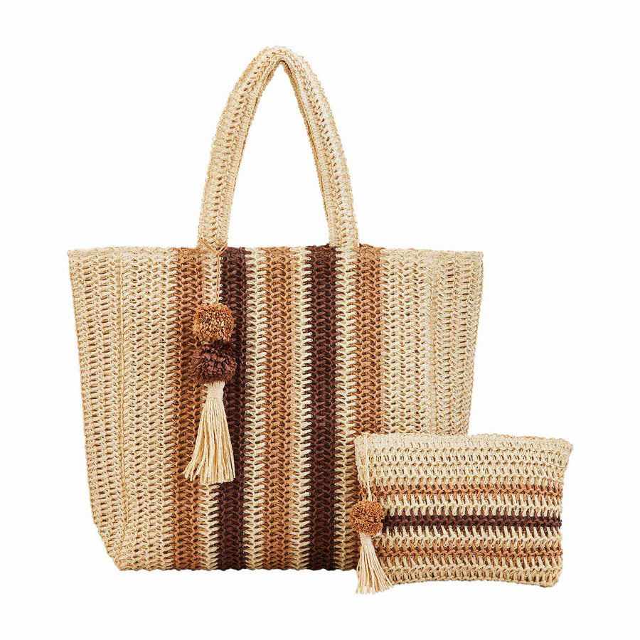 Neutral Straw Tote & Case Set - Bloom and Petal