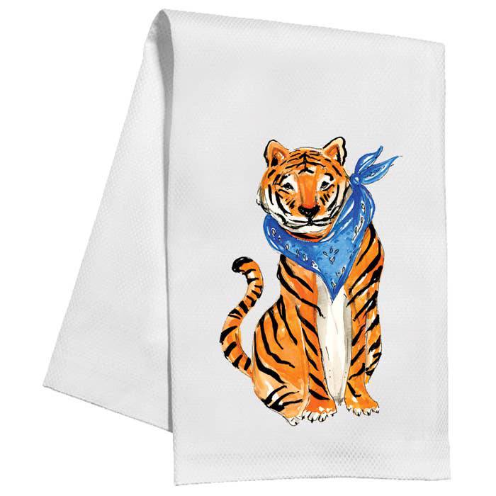 Handpainted Tiger with Blue Bandana Kitchen Towel