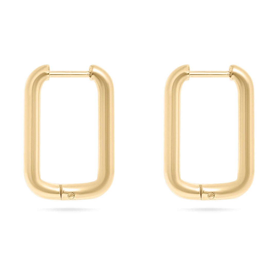 18K Gold PVD Rounded Rectangle Everyday Huggie Earrings: Gold