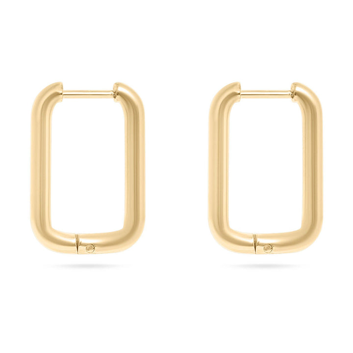 18K Gold PVD Rounded Rectangle Everyday Huggie Earrings: Gold