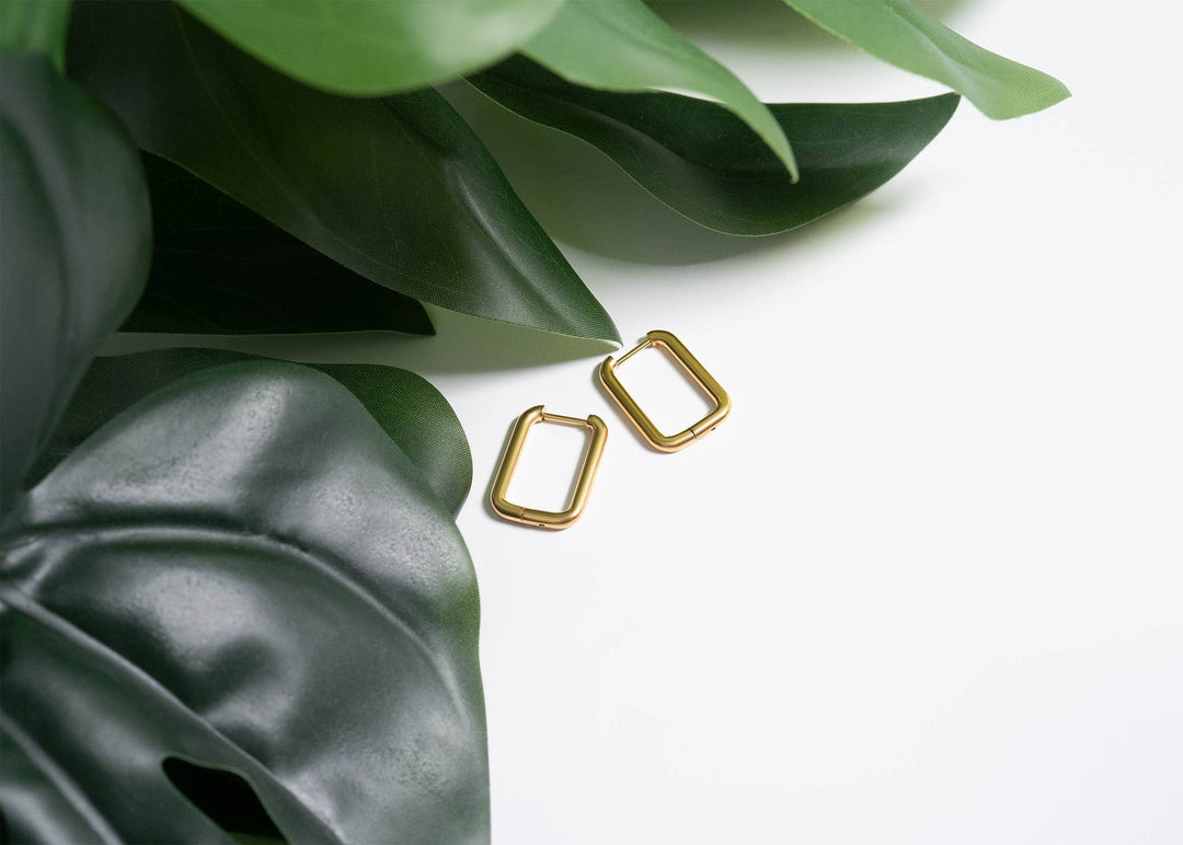 18K Gold PVD Rounded Rectangle Everyday Huggie Earrings: Gold