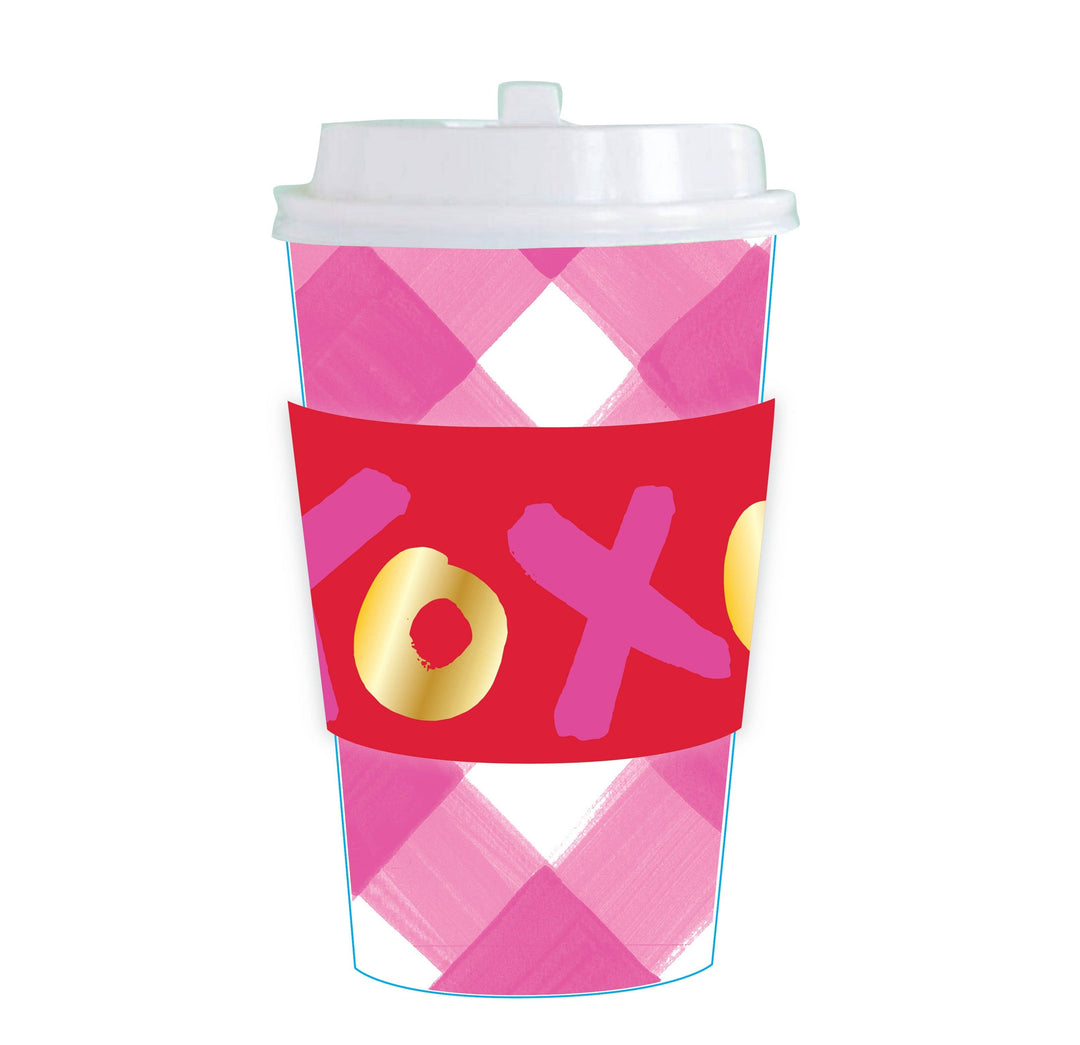 Pink Gingham Cup XOXO Sleeve Hot/Cold Cup with Lid