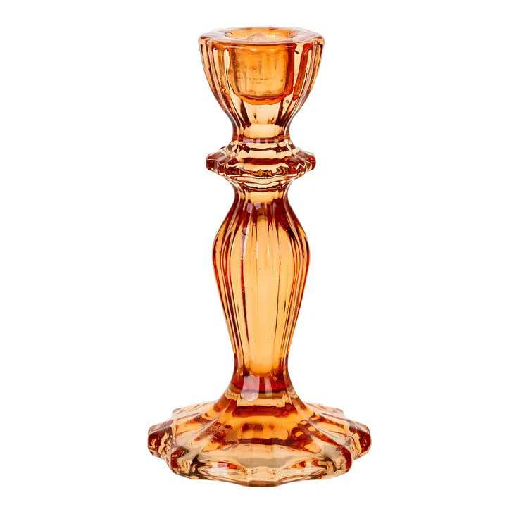 Orange Glass Candlestick Holder