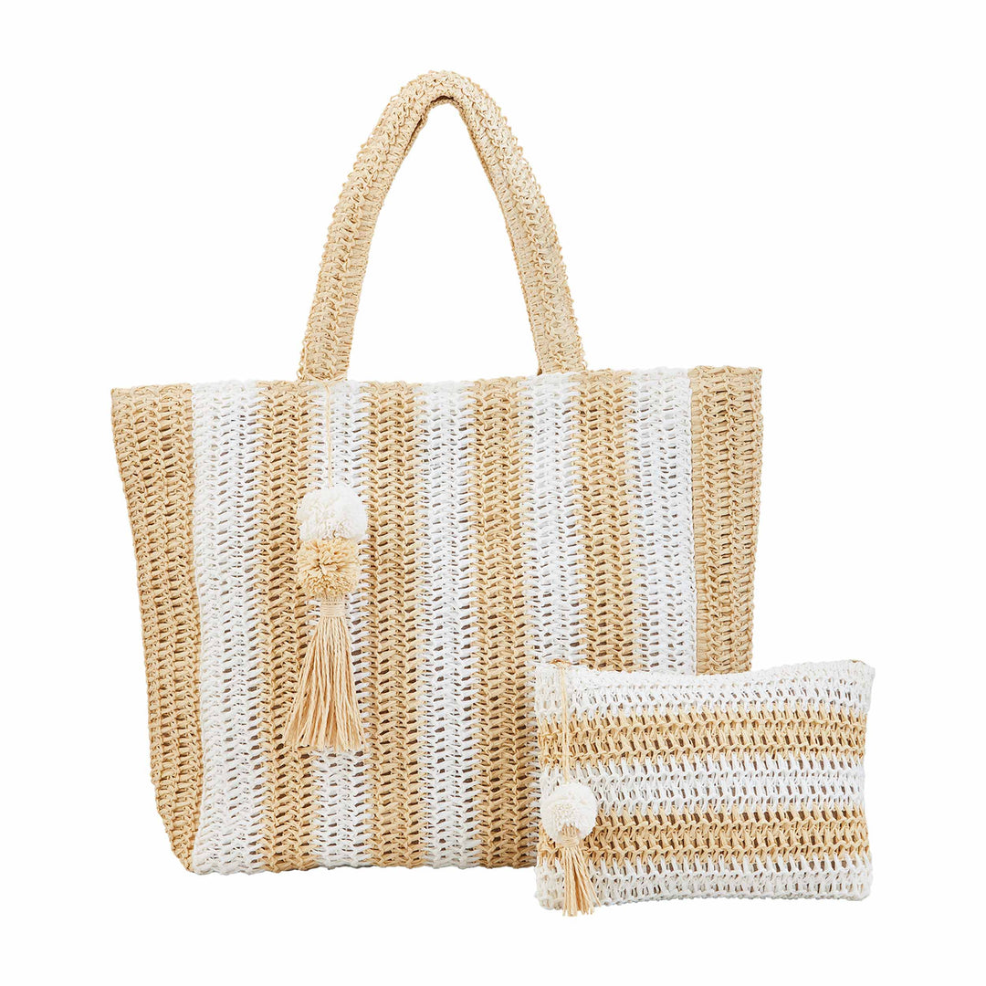 White Straw Tote & Case Set - Bloom and Petal