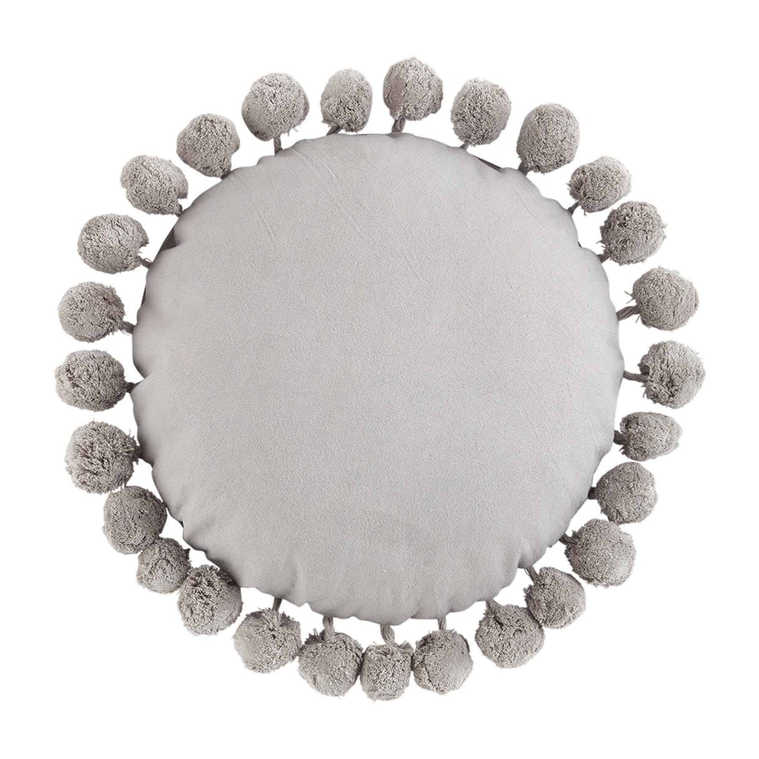 Gray Round Pom-Pom Pillow