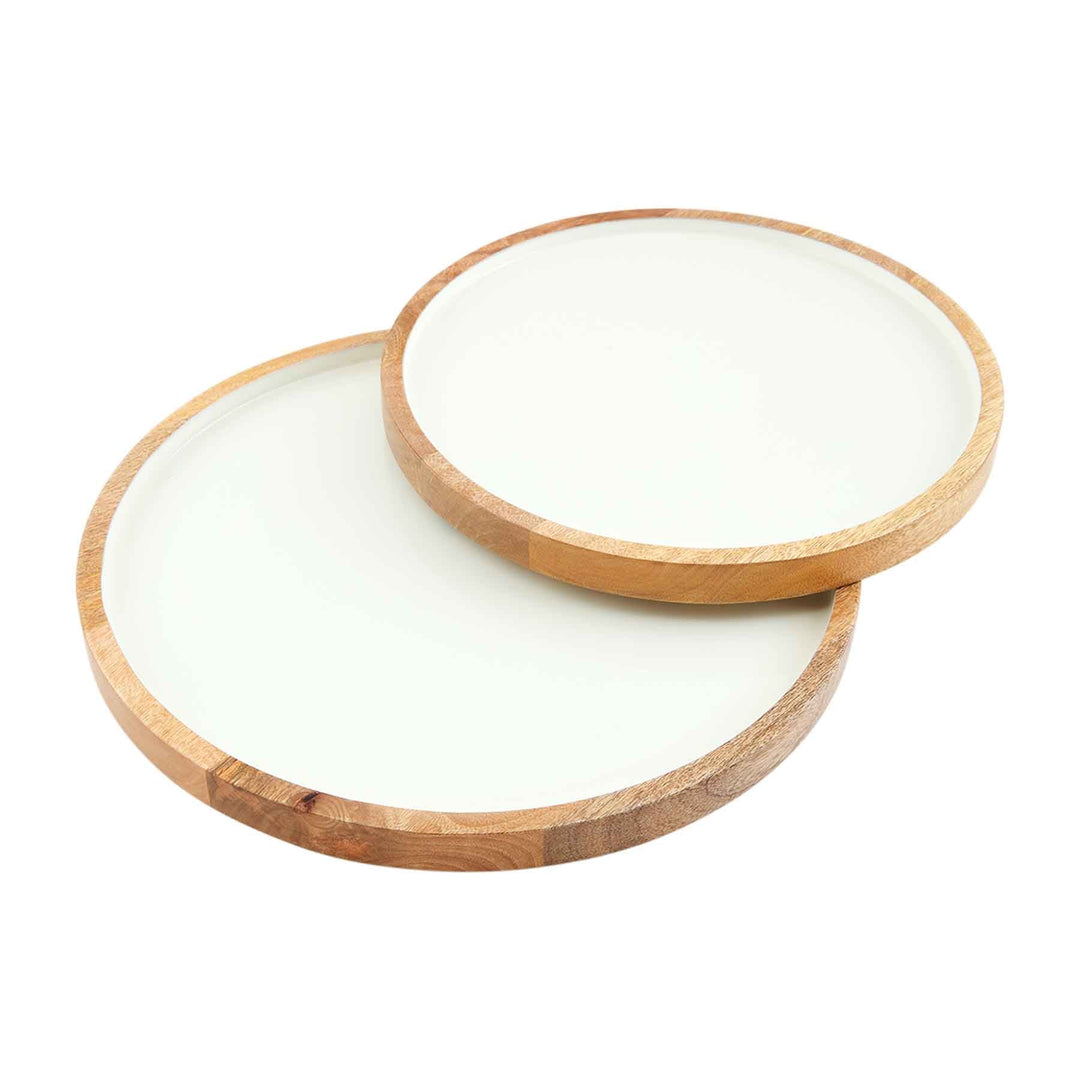 Wood & Enamel Tray Set