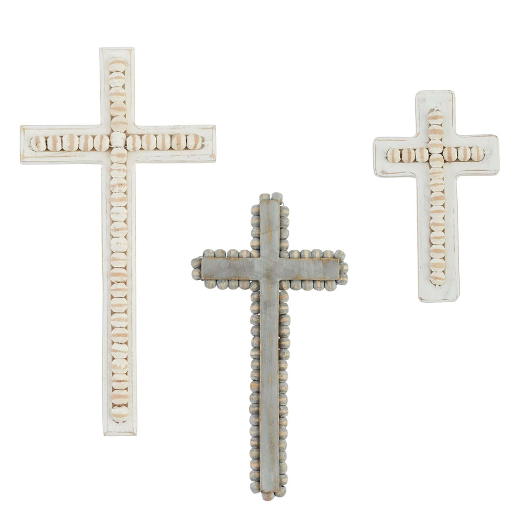 White Washed Beaded Cross