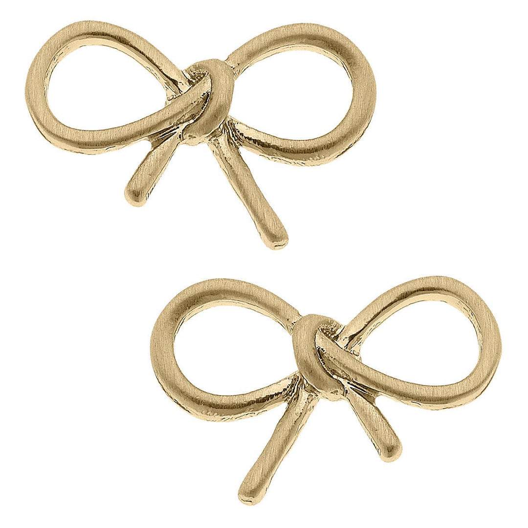 Willamina Tied Bow Stud Earrings in Worn Gold