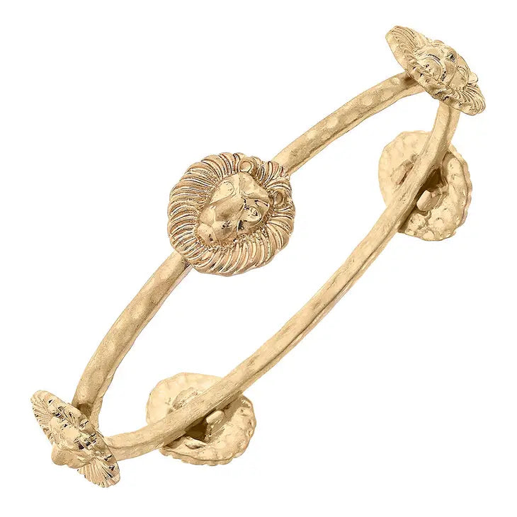 Lion Head Bangle in Worn Gold - Bloom and Petal