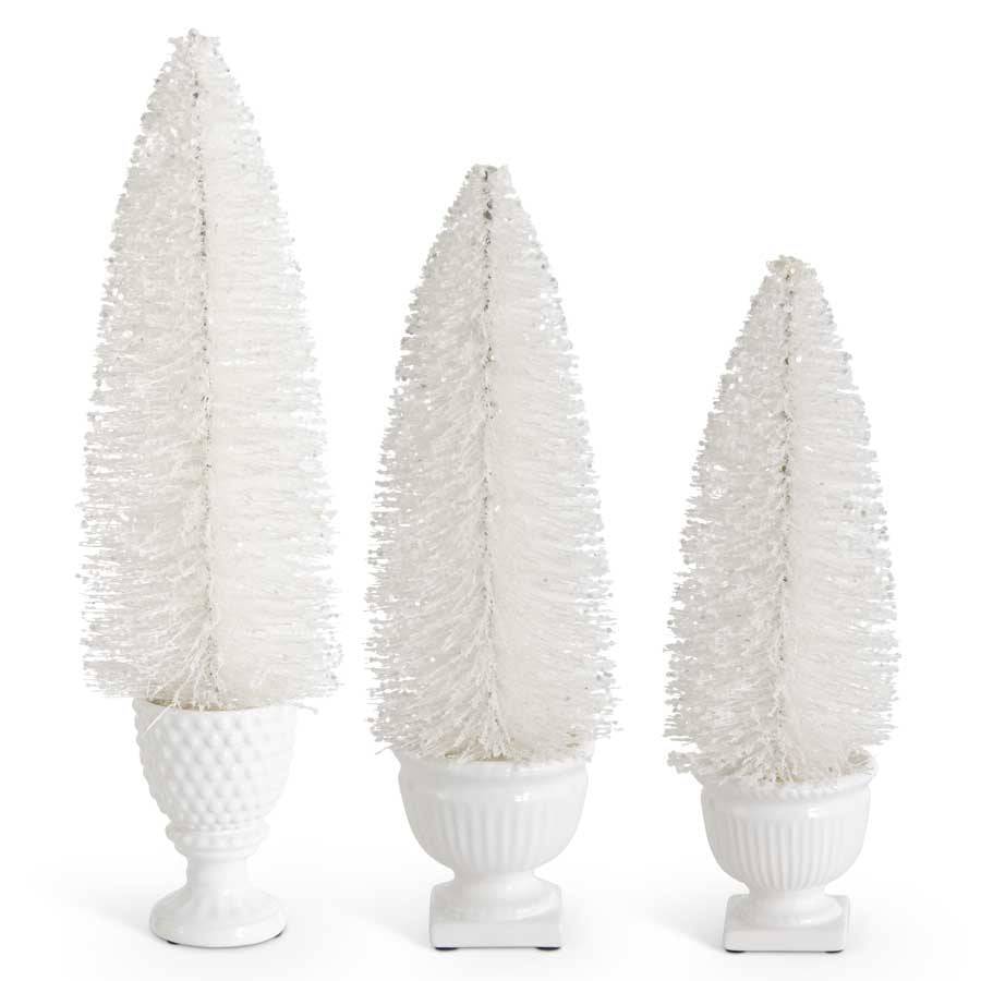 Glittered White Bottle Brush Trees