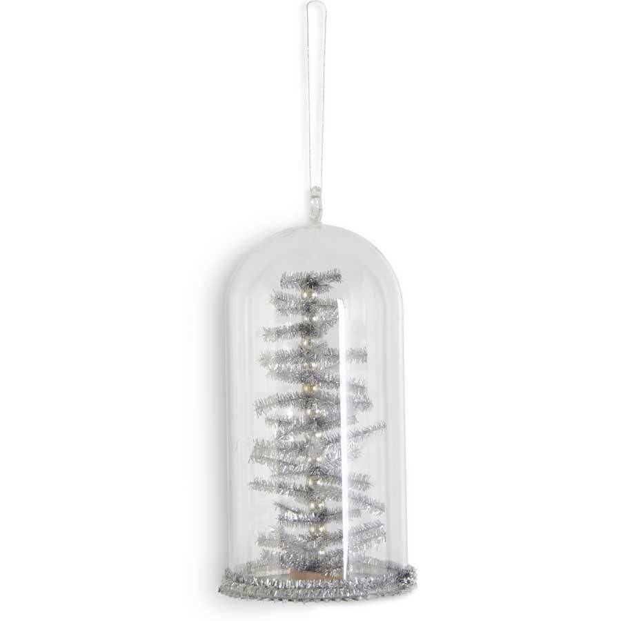 Glass Dome Ornament w/Silver Tinsel Tree