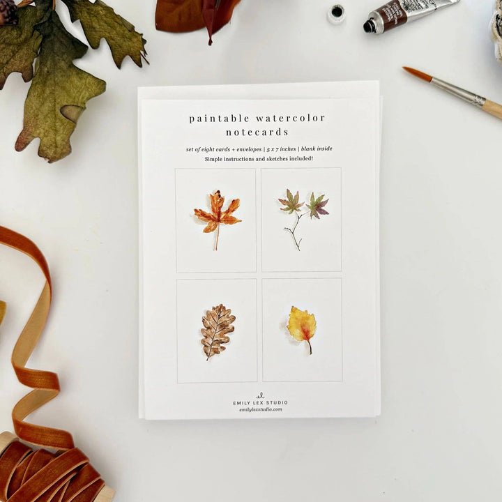 Fall Leaves Paintable Watercolor Notecard Set by Emily Lex