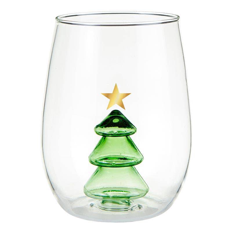 Stemless Wine Glass with Tree Figurine