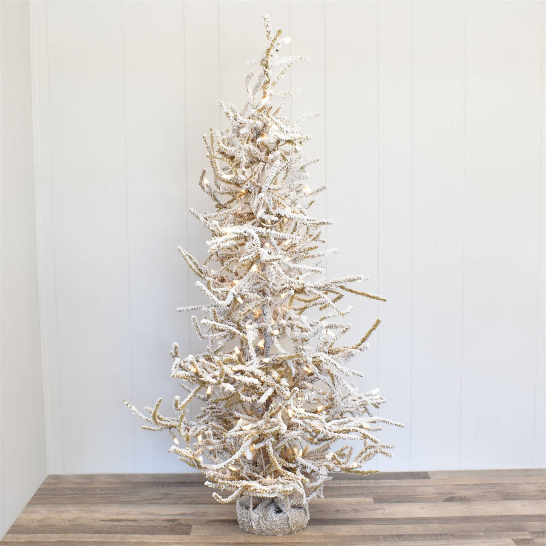 4' Flocked Pencil Tree w/ Burlap Base