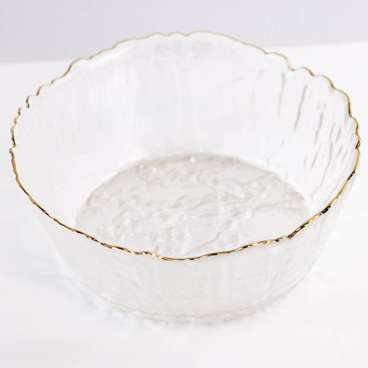 Marguerite Glass Serving Bowl   Clear/Gold   8x3.5x8