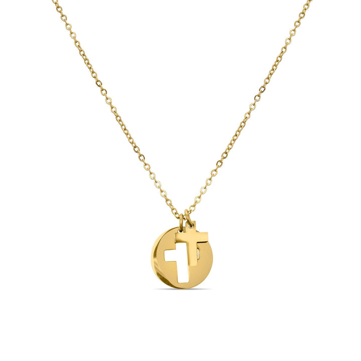 Stainless Steel Cutout 2 Piece Cross Necklace: Gold