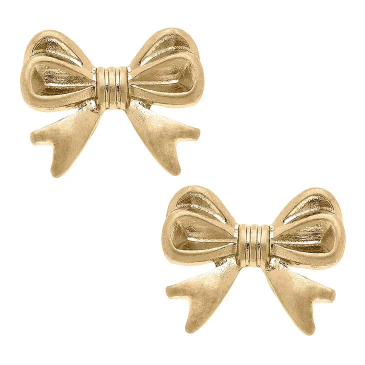 Stephanie Bow Stud Earrings in Worn Gold - Bloom and Petal