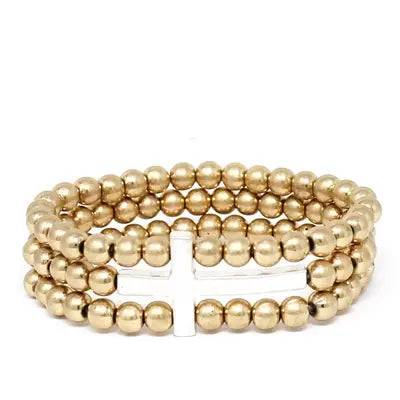 Gold Bead with Silver Cross Stretch Bracelet