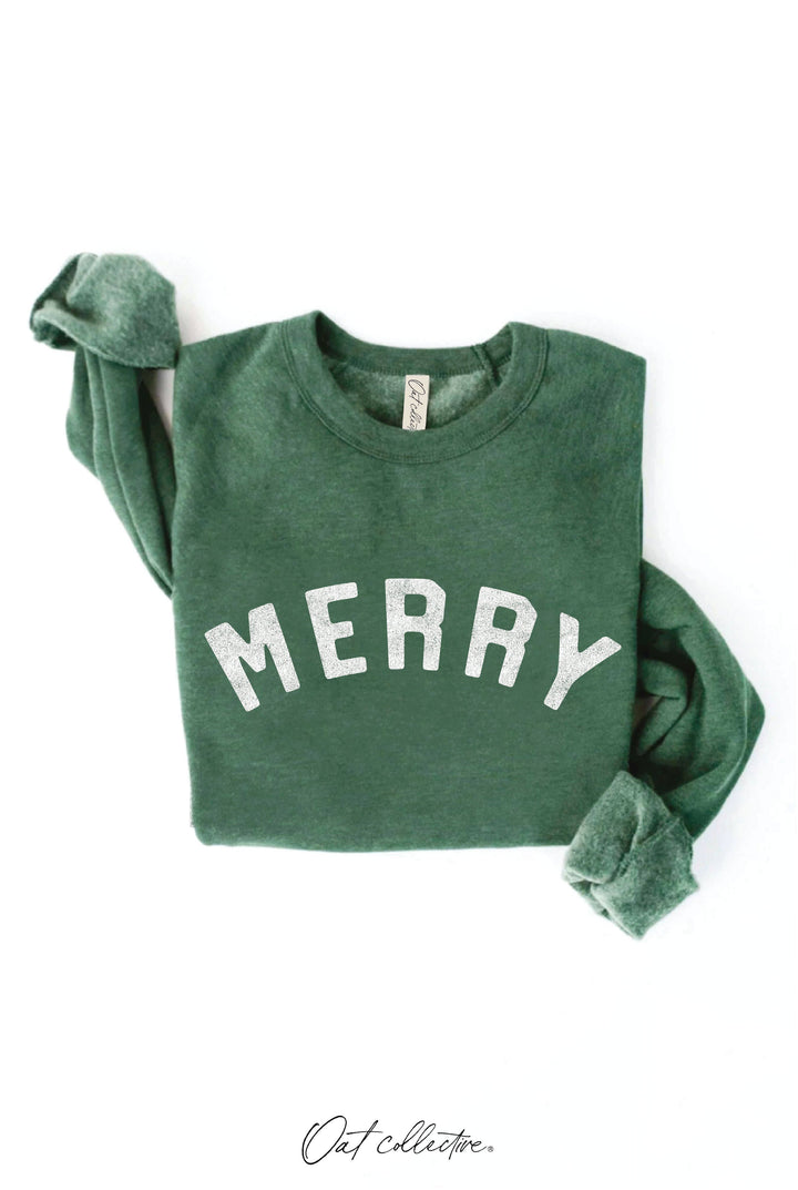 MERRY Graphic Sweatshirt: Heather Forest