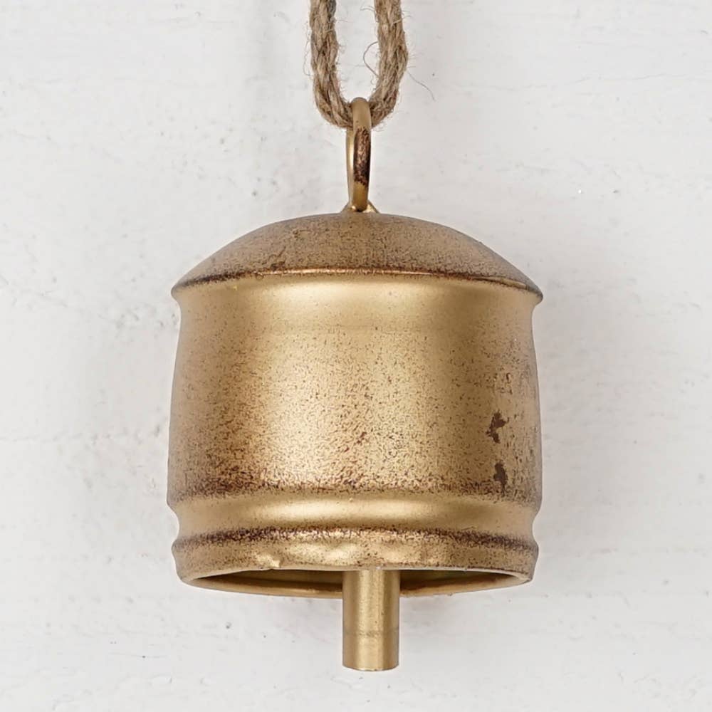Vintage Gold Silo Bell w. jute loop (6.5inH)