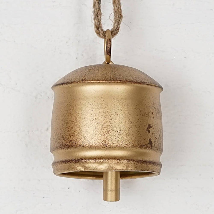 Vintage Gold Silo Bell w. jute loop (6.5inH)