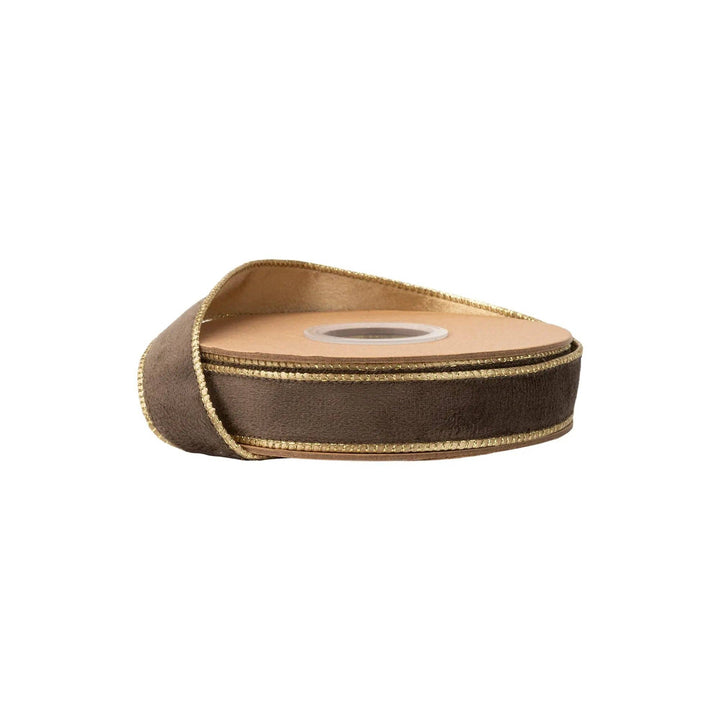 1" Reversible Classic Velvet Wired Ribbon- Brown and Gold