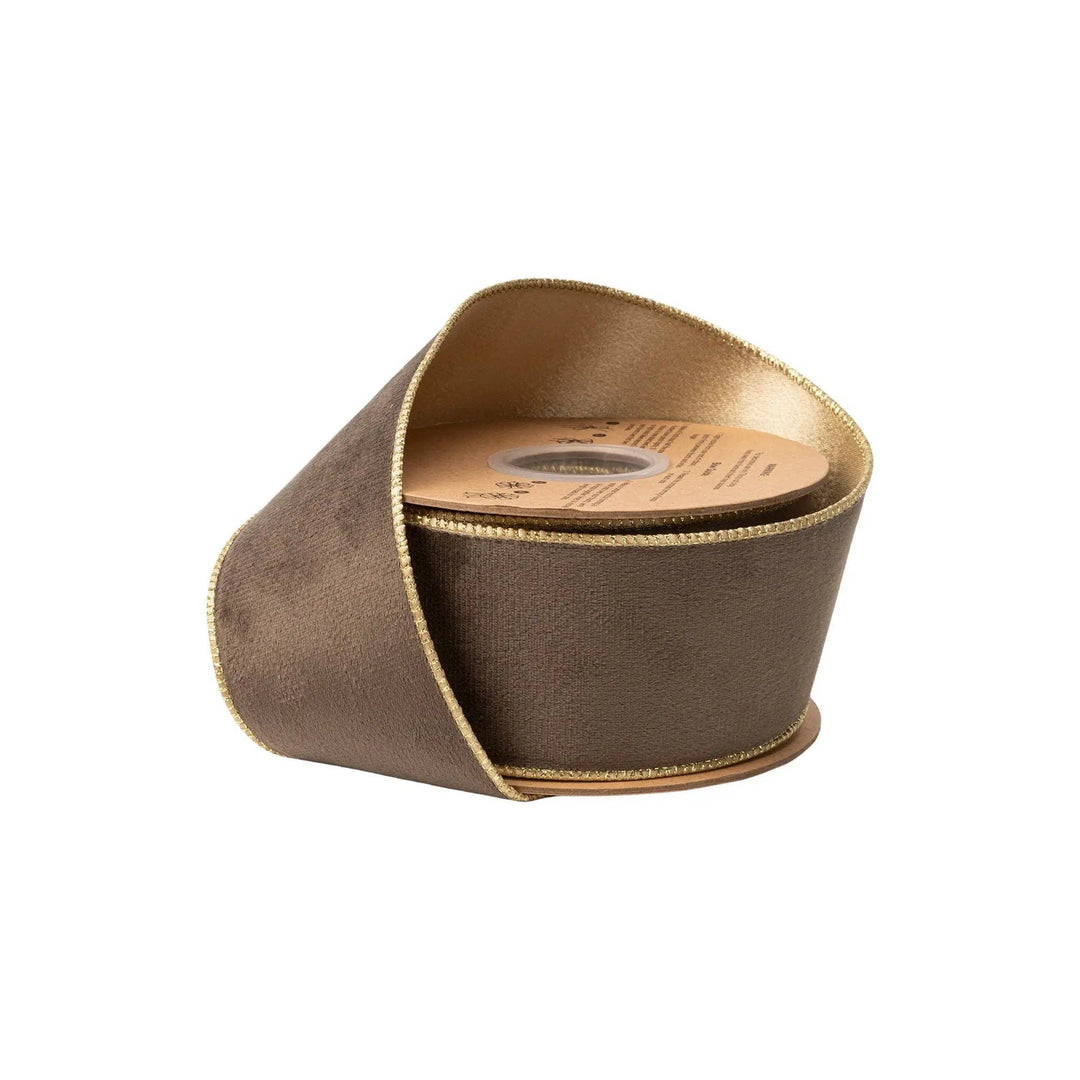 2 1/2" Reversible Classic Velvet Wired Ribbon| Brown and Gold
