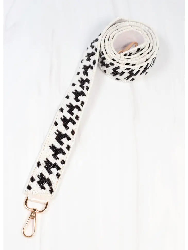 Houndstooth Beaded Crossbody Strap Black White - Bloom and Petal